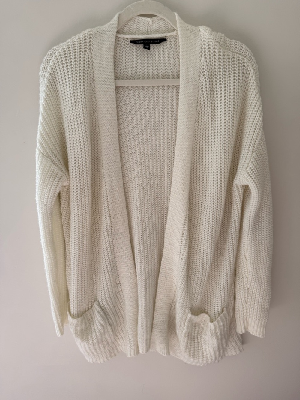 Signature Studio Cream Open-Front Knit Cardigan